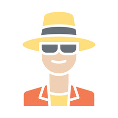 Male traveler icon in flat color style