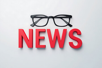 Eyeglasses perched above the red "NEWS" letters, emphasizing focus on information and current events. Stay informed and keep up with the latest headlines.