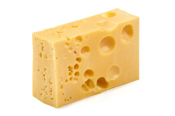 Maasdam cheese, isolated on white background.