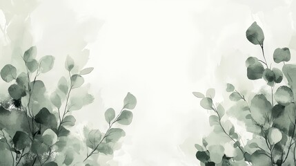 Soft watercolor illustration featuring green leaves against a light background.