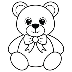 cute teddy bear line art vector with a bow