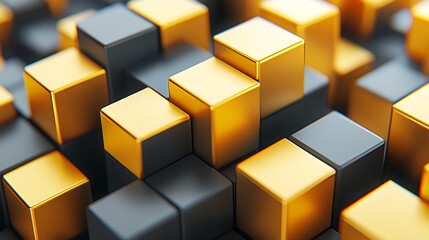 Abstract golden blocks arranged to form a pattern, background for design or visualization use