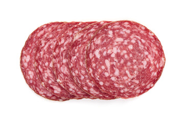 Milano Salami Slices Isolated on White Background.