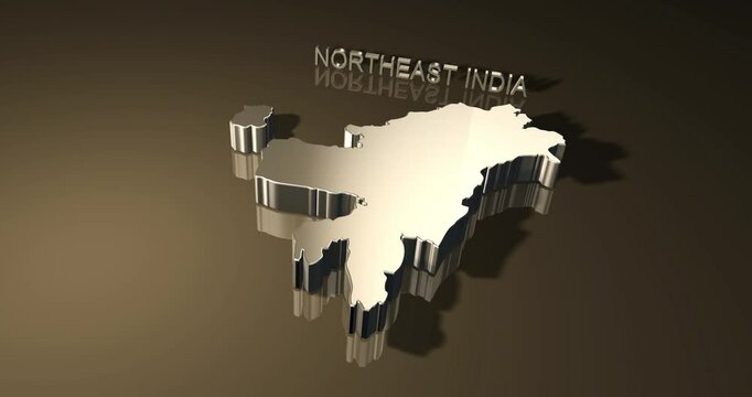 Map of Northeast India in 3D animation with golden theme