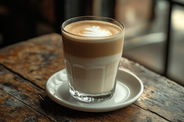 A cup of coffee on a wooden table, steam rising, surrounded by soft morning light filtering through a window.