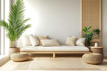 Beautiful Modern Living room Interior with furniture's ,mockup frame , posters, wall -3d Rendering
