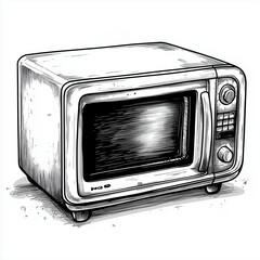 Vintage Style Microwave Illustration: Retro Kitchen Appliance Sketch for Domestic Convenience and Food Preparation