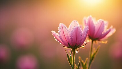 Fototapeta premium Serene Meadow with Blossoming Flowers at Sunrise