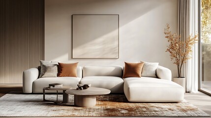 Beautiful Modern Living room Interior with furniture's ,mockup frame , posters, wall -3d Rendering