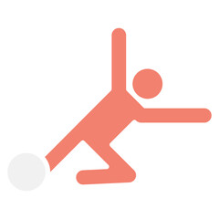 Playing football icon in flat color style