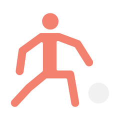 Playing football icon in flat color style