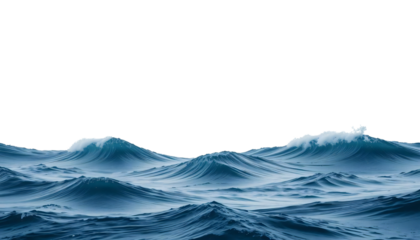 Blue ocean with waves behind it there is a transparent background 