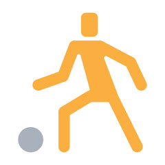 Playing football icon in flat color style