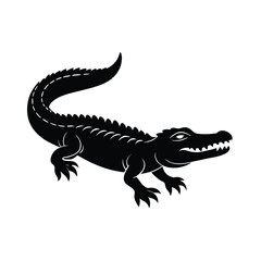 Alligator Silhouette Vector Art and Minimalist Alligator Black Color Design Illustration