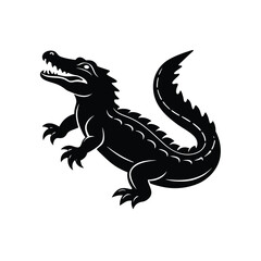 Alligator Silhouette Vector Art and Minimalist Alligator Black Color Design Illustration