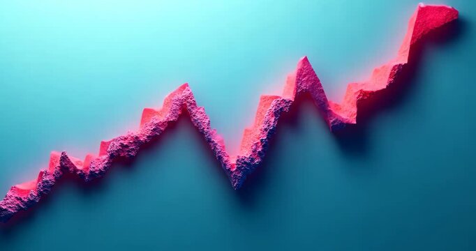 A dynamic pink chart fluctuates against a vibrant teal backdrop, symbolizing market volatility.