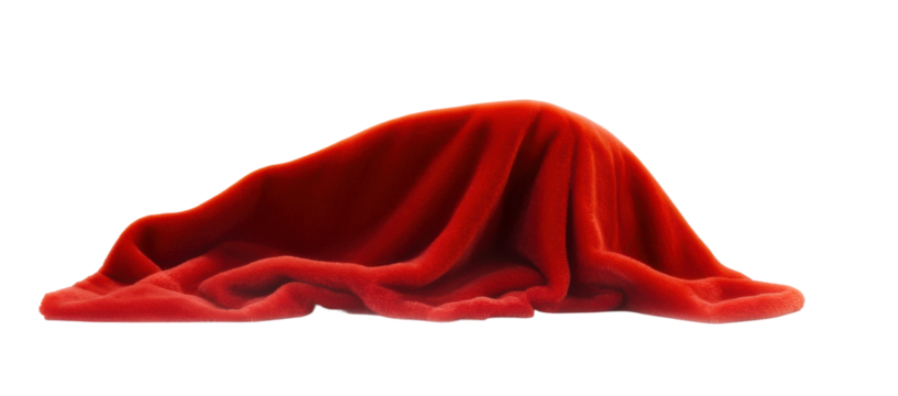 Soft red fabric draped in flowing folds, cut out