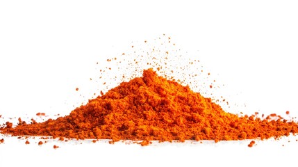 64. A cloud of red paprika powder particles gently floating, isolated on a bright white background