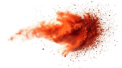 66. A burst of red paprika powder floating in the air, isolated with sharp edges on white