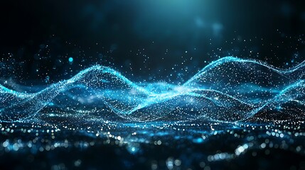 High-tech financial background featuring luminous stock market lines fluctuating dynamically against a deep blue cyber-themed backdrop