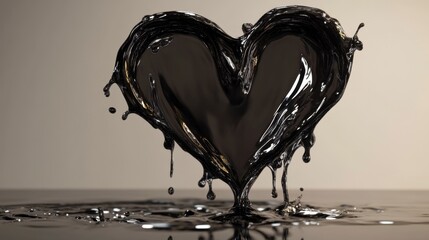 Black Liquid Heart Shape on Surface. Love and Dark Romance