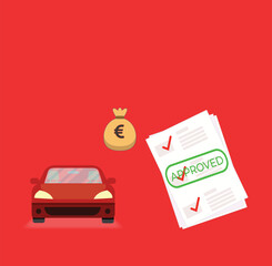 Car approved loan with automobile icon and euro sign