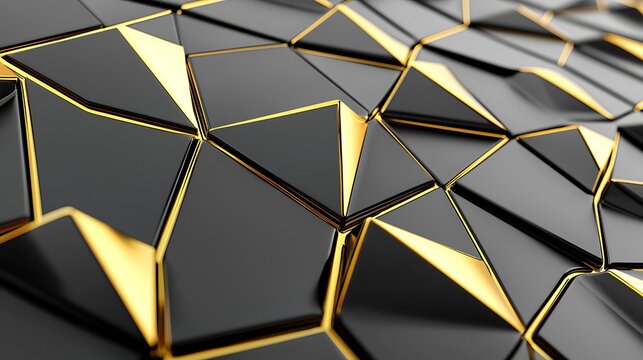 Black geometric surface with gold lines, textured and highlighted, ideal for abstract design usage