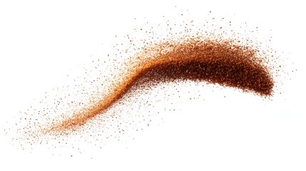 79. A fine mist of red paprika powder floating downwards, isolated on a pure white background