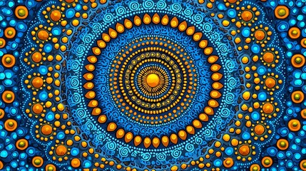 Obraz premium Blue & orange mandala pattern illustration design, background. Stock image for meditation, art, & spiritual use
