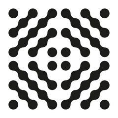 Metaball seamless pattern. Connected dots sign. Integration abstract symbol. Circles minimalist pattern. Point movement icon. Connected blobs sticker. Metaballs transition mockup. Flat black logotype.