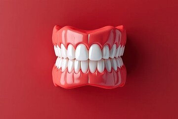 Obraz premium Healthy Teeth Model on Red Background for Dental Health Education