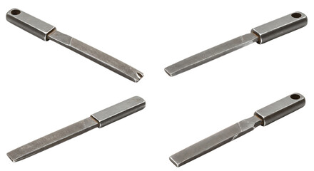 Fototapeta premium Four Metal Dental Scalers Tools Close Up on Black Background
