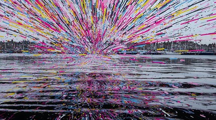 Promotion in large, bold typography with an intense burst of vibrant colors exploding behind, creating a sense of urgency and energy