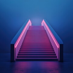Fototapeta premium Stairway to the light with pink neon glow.