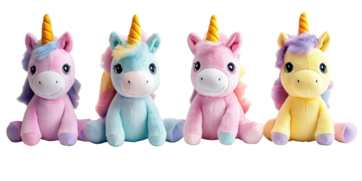 A set of four colorful unicorn