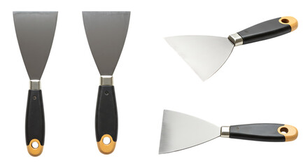 Assortment of Putty Knives with Black Handles on Black Background