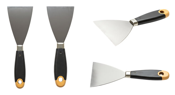 Assortment of Putty Knives with Black Handles on Black Background