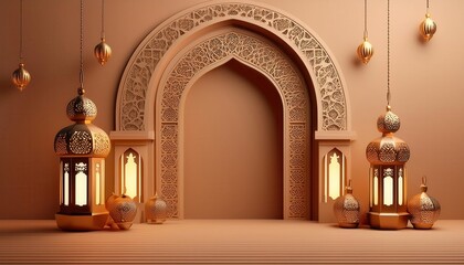 A vibrant display of ornate lanterns and intricate patterns marks the festive spirit of Ramadan.