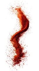 24. Red paprika powder particles drifting in mid-air, isolated against a clean white background