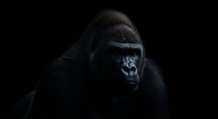 Obraz premium Intense Gorilla Portrait Showing Strength and Wisdom Against Dark Background