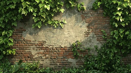 A vine-covered old brick wall with lush green leaves draping over it
