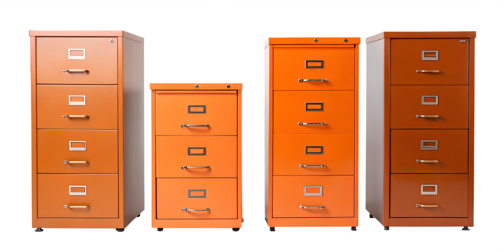 Orange filing cabinet on white, vibrant and functional filing storage, Cut Out