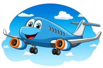 Naklejka premium a 2D cartoon illustration of a toy airplane soaring through the sky, adventurous and playful, white background