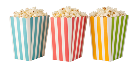 Striped popcorn bag full of popcorn, tasty snack food, Cut Out