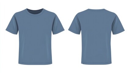 T-shirt mockup design, blue color t-shirt with no text or logo, featuring the word on the chest and back in a white background. The design is presented in a front view