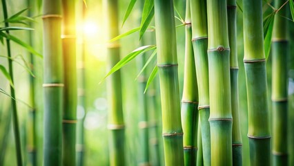 Obraz premium Vibrant Green Bamboo Forest bathed in Sunlight, showcasing the natural beauty and texture of the stalks and leaves