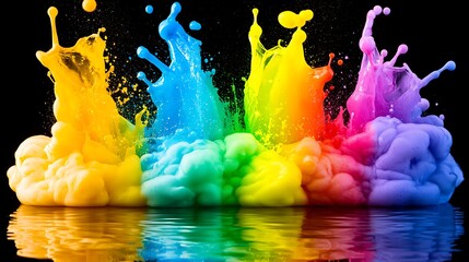 Bright and energetic promotion typography with a vivid splash explosion in multiple dynamic colors, giving a sense of excitement and urgency