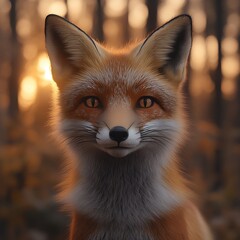 Obraz premium Fox Portrait at Sunset Forest