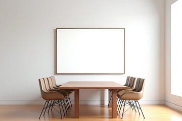 Modern Conference Room with Empty Frame and Beige Chairs