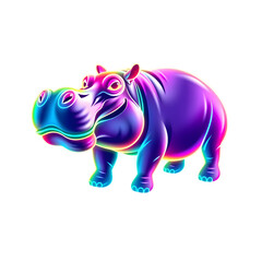 Fototapeta premium Hippopotamus holographic 3D icon. neon symbol vector illustration isolated on white background. Generative AI